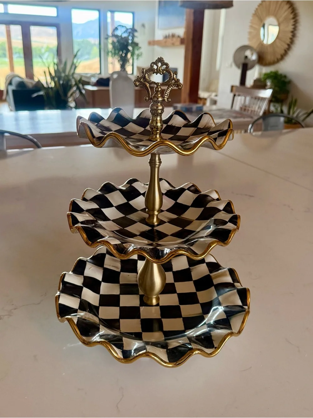 MacKenzie-Childs Courtly Check Three-Tier Sweet Stand - Black & White